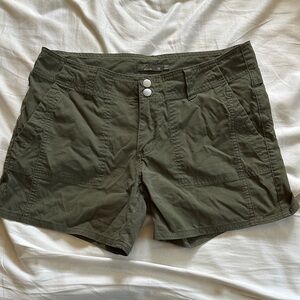 Prana Olive Green Cargo-Style Bermuda Shorts